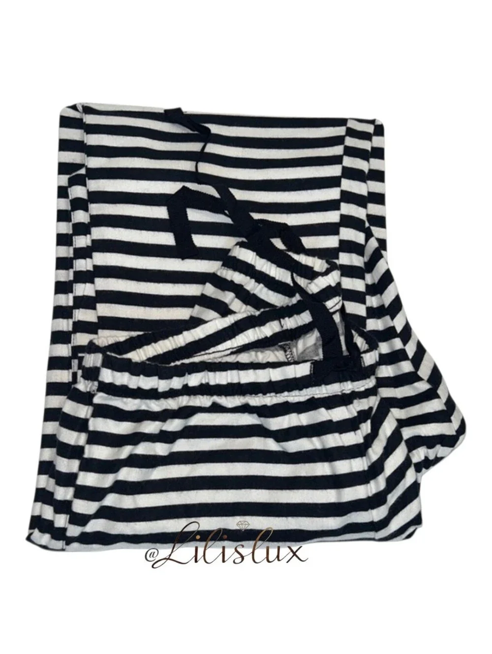 Kate Spade Black And White Striped Flannel Pajama Set Size Medium